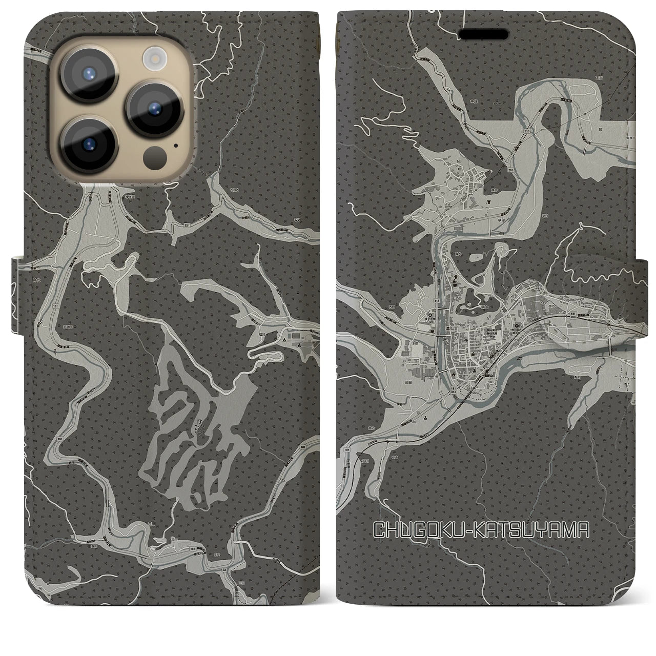 【中国勝山(岡山県)】地図柄iPhoneケース(手帳タイプ)