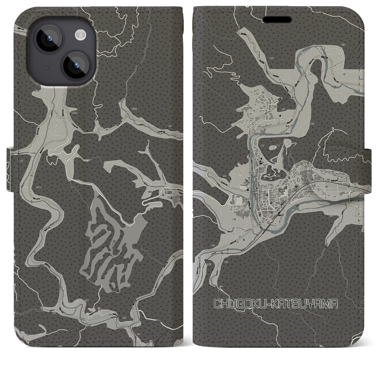 【中国勝山(岡山県)】地図柄iPhoneケース(手帳タイプ)