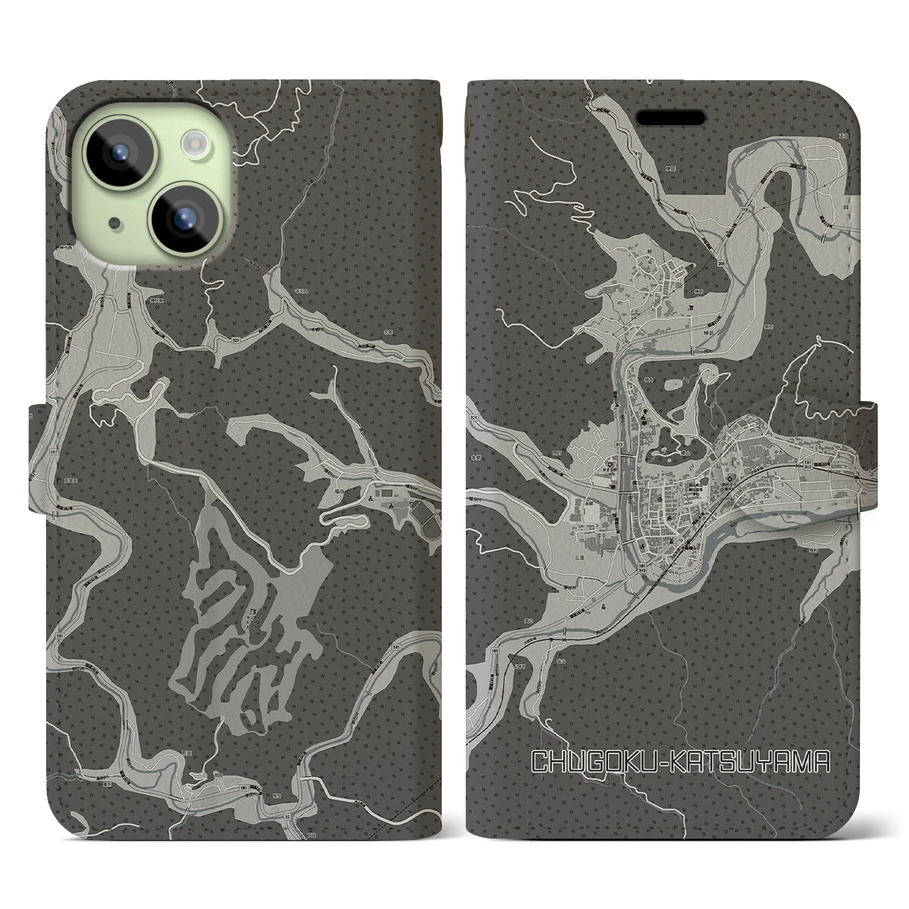 【中国勝山(岡山県)】地図柄iPhoneケース(手帳タイプ)
