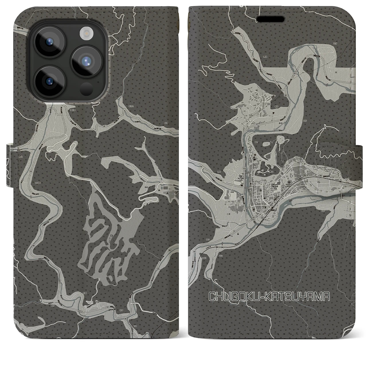 【中国勝山(岡山県)】地図柄iPhoneケース(手帳タイプ)