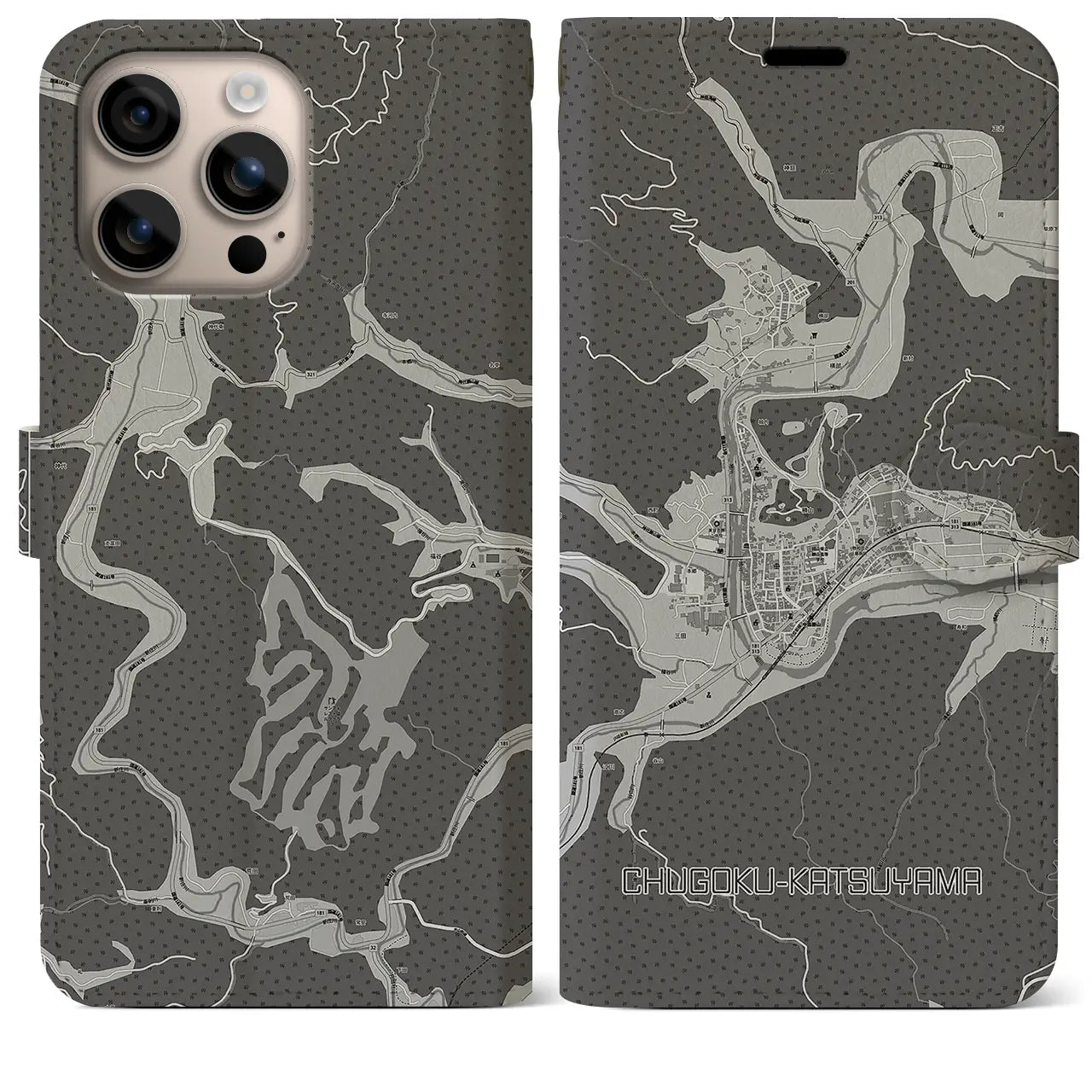 【中国勝山(岡山県)】地図柄iPhoneケース(手帳タイプ)