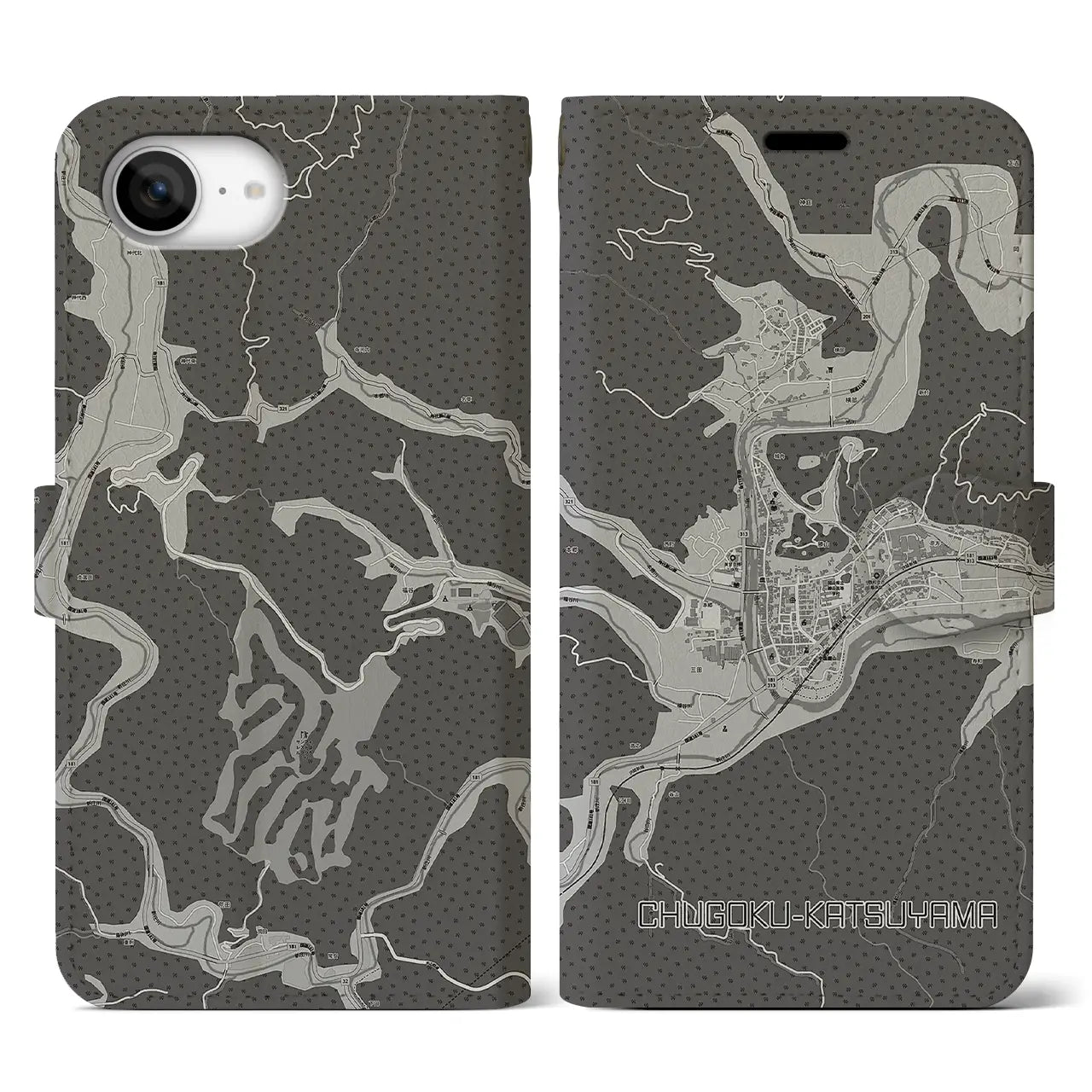 【中国勝山(岡山県)】地図柄iPhoneケース(手帳タイプ)