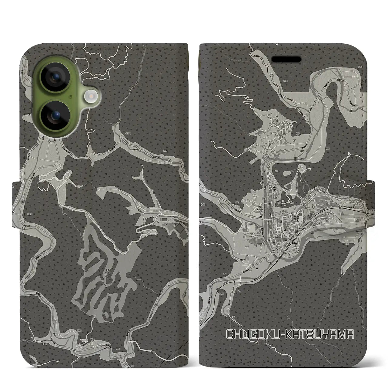 【中国勝山(岡山県)】地図柄iPhoneケース(手帳タイプ)