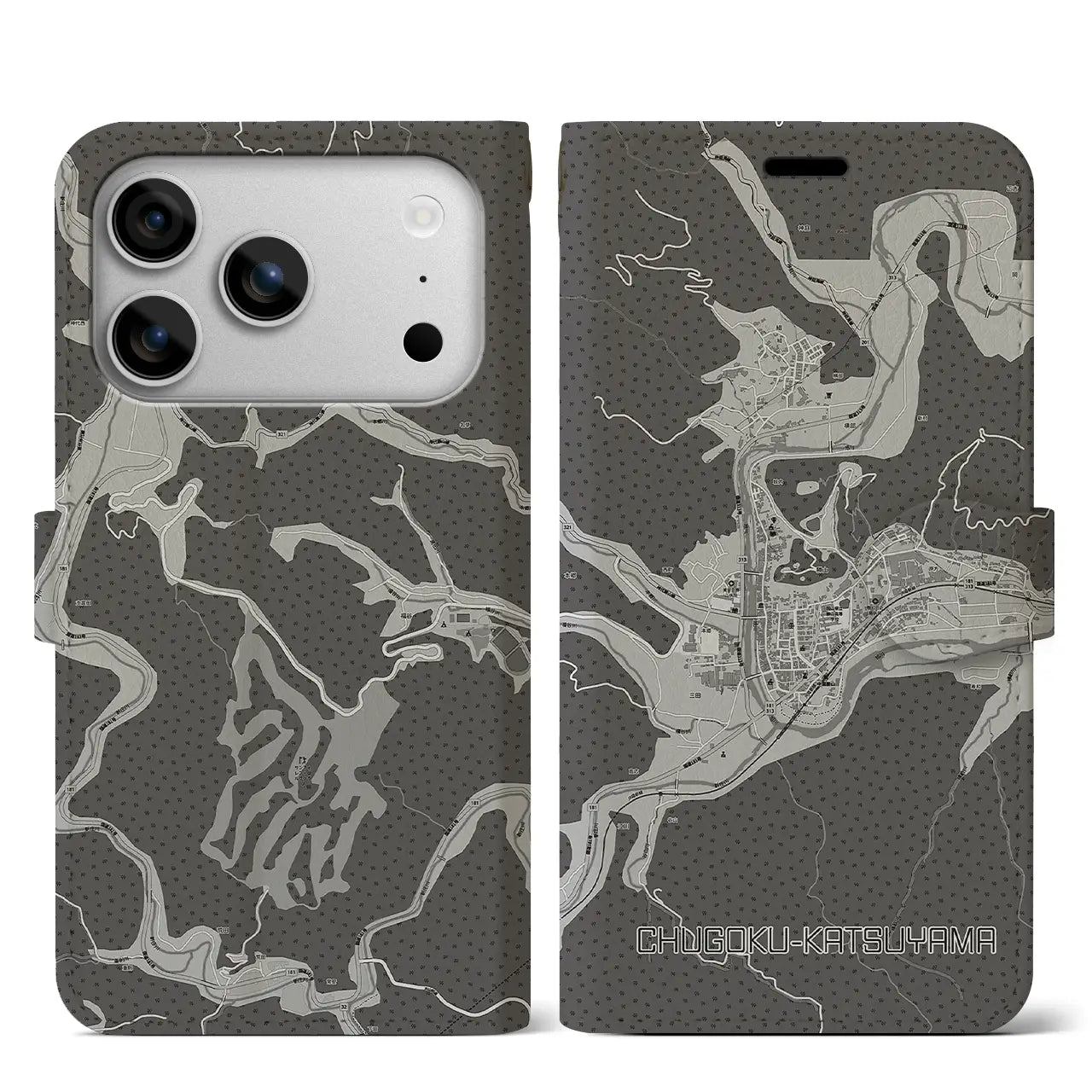 【中国勝山(岡山県)】地図柄iPhoneケース(手帳タイプ)