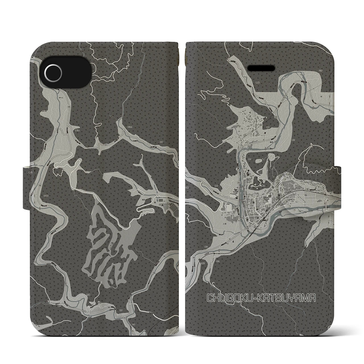 【中国勝山(岡山県)】地図柄iPhoneケース(手帳タイプ)