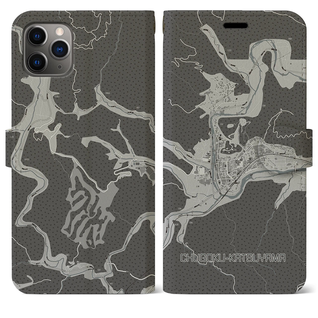 【中国勝山(岡山県)】地図柄iPhoneケース(手帳タイプ)