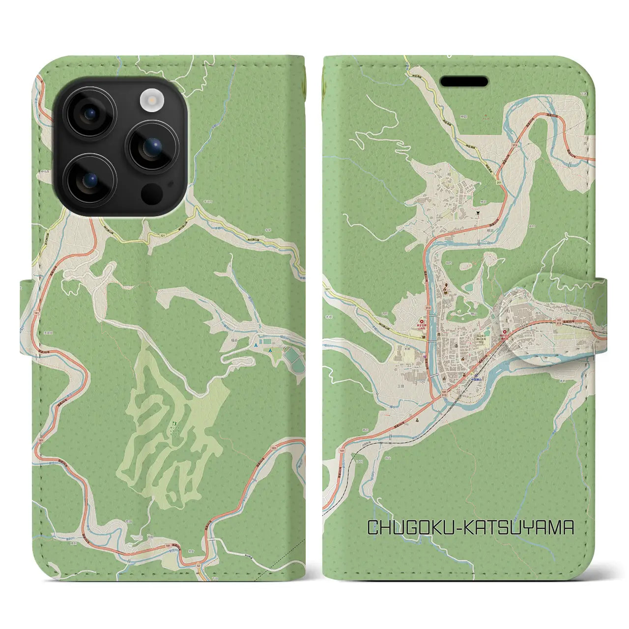 【中国勝山(岡山県)】地図柄iPhoneケース(手帳タイプ)ナチュラル・iPhone 16 用
