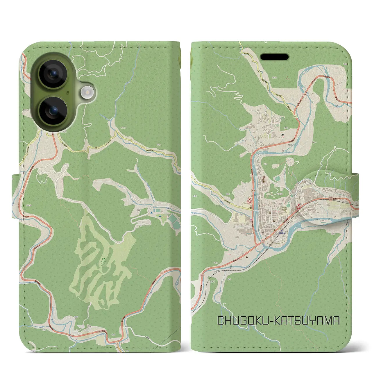 【中国勝山(岡山県)】地図柄iPhoneケース(手帳タイプ)モノトーン・iPhone 17 Pro Max 用