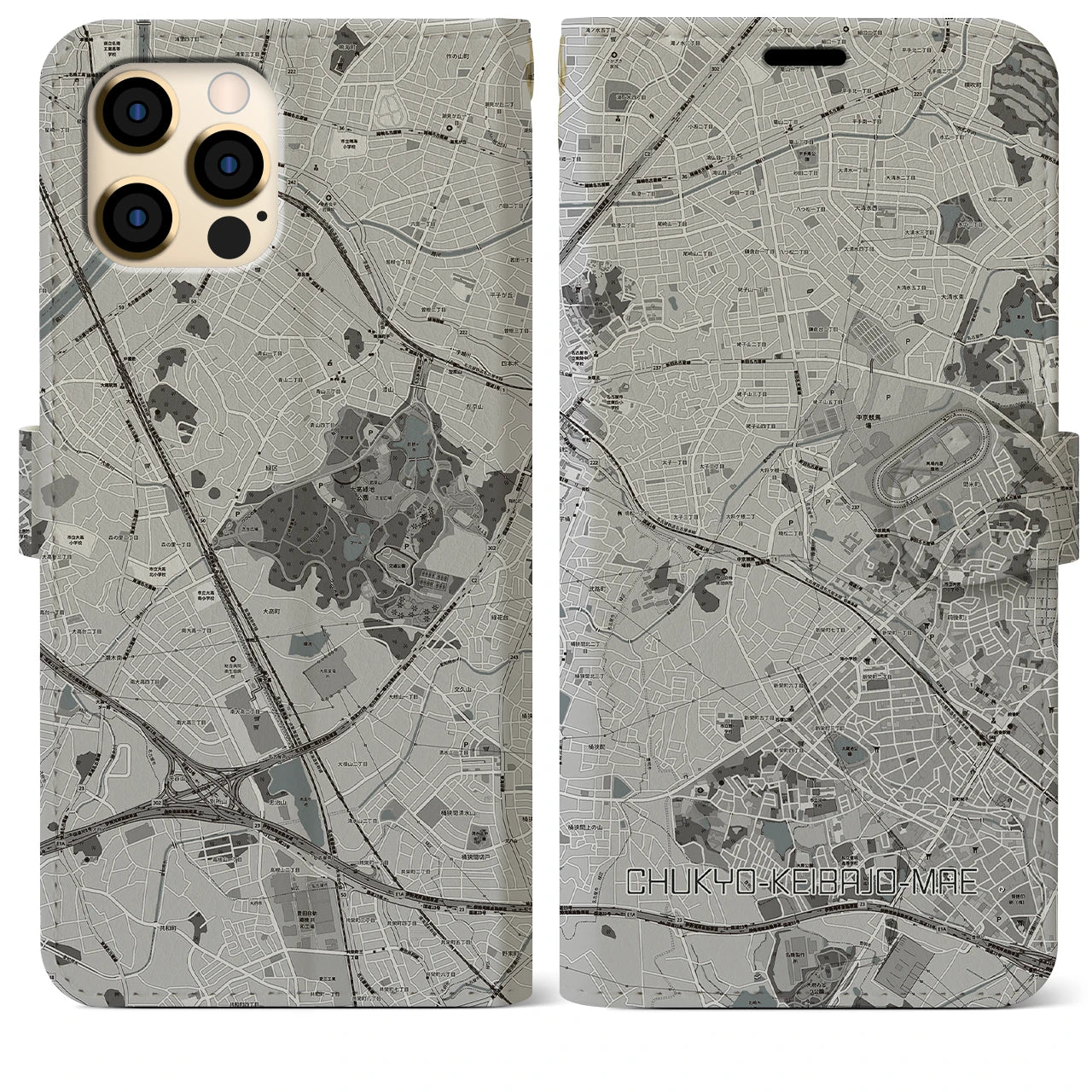 【中京競馬場前(愛知県)】地図柄iPhoneケース(手帳タイプ)