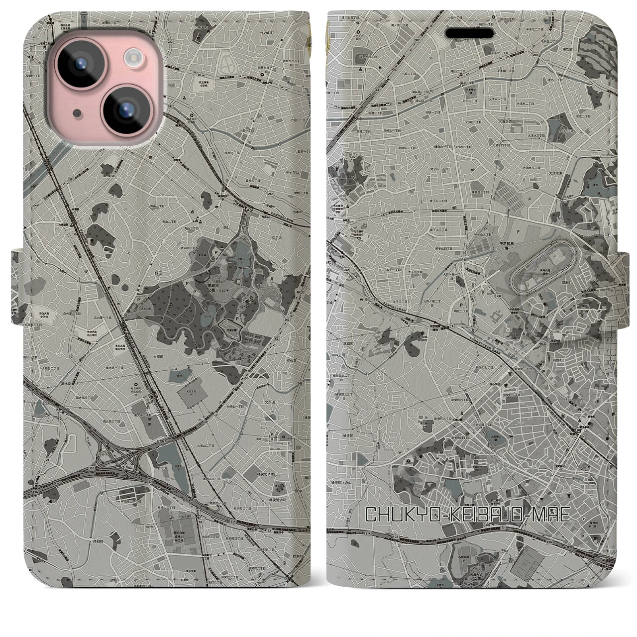 【中京競馬場前(愛知県)】地図柄iPhoneケース(手帳タイプ)