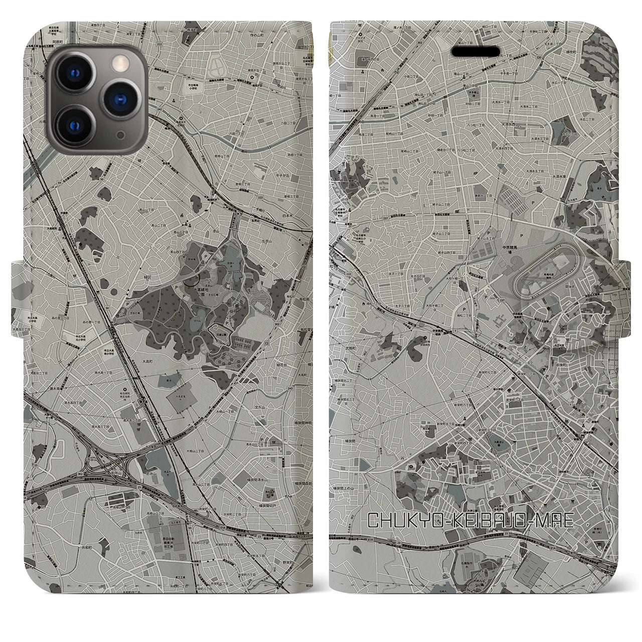 【中京競馬場前(愛知県)】地図柄iPhoneケース(手帳タイプ)