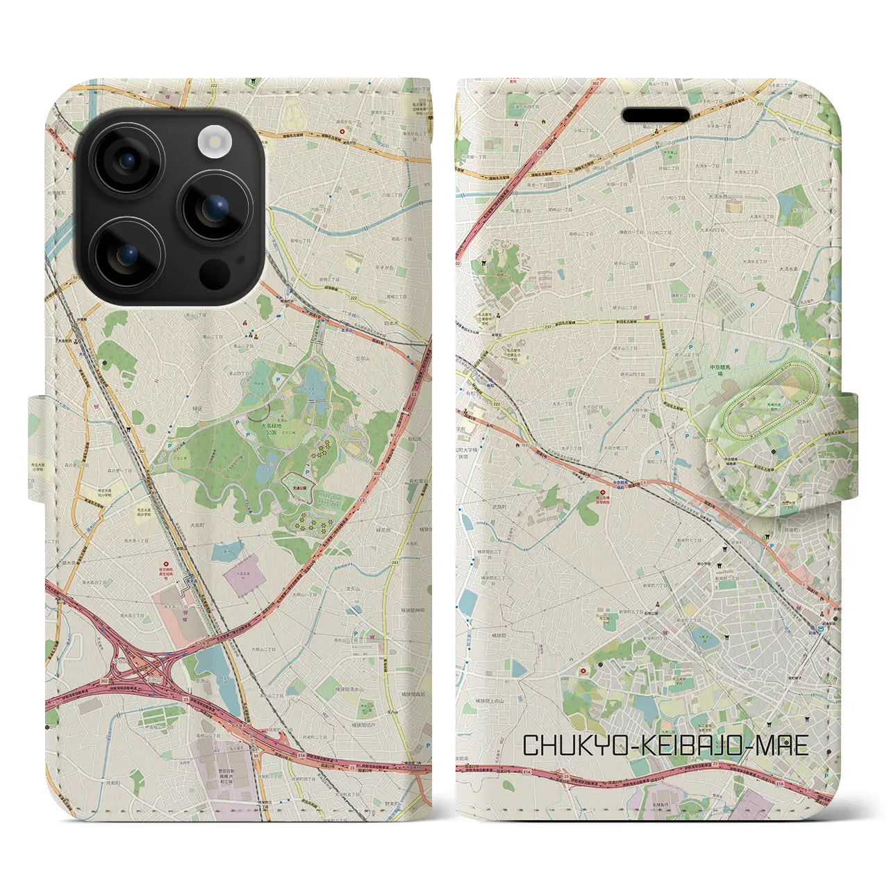 【中京競馬場前(愛知県)】地図柄iPhoneケース(手帳タイプ)ナチュラル・iPhone 16 用