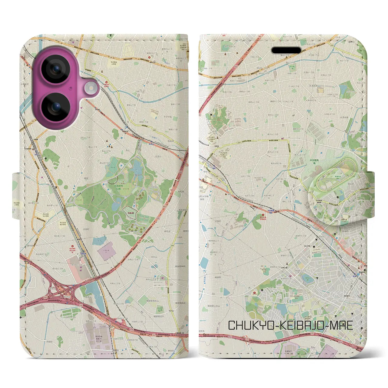 【中京競馬場前(愛知県)】地図柄iPhoneケース(手帳タイプ)ナチュラル・iPhone 16 Pro 用