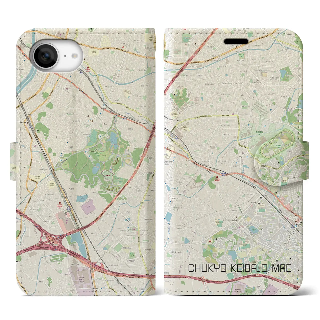 【中京競馬場前(愛知県)】地図柄iPhoneケース(手帳タイプ)