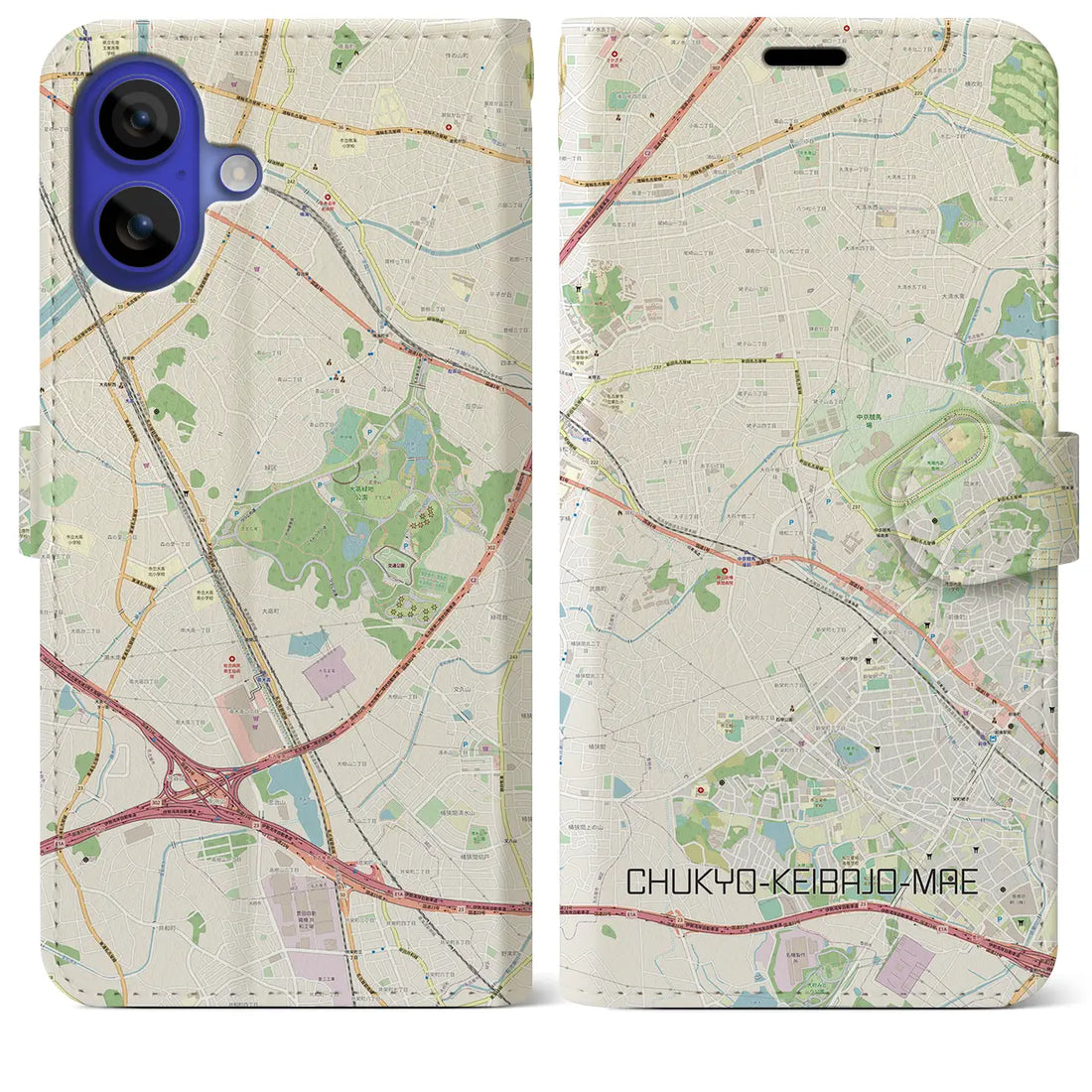 【中京競馬場前(愛知県)】地図柄iPhoneケース(手帳タイプ)ナチュラル・iPhone 16 Pro Max 用