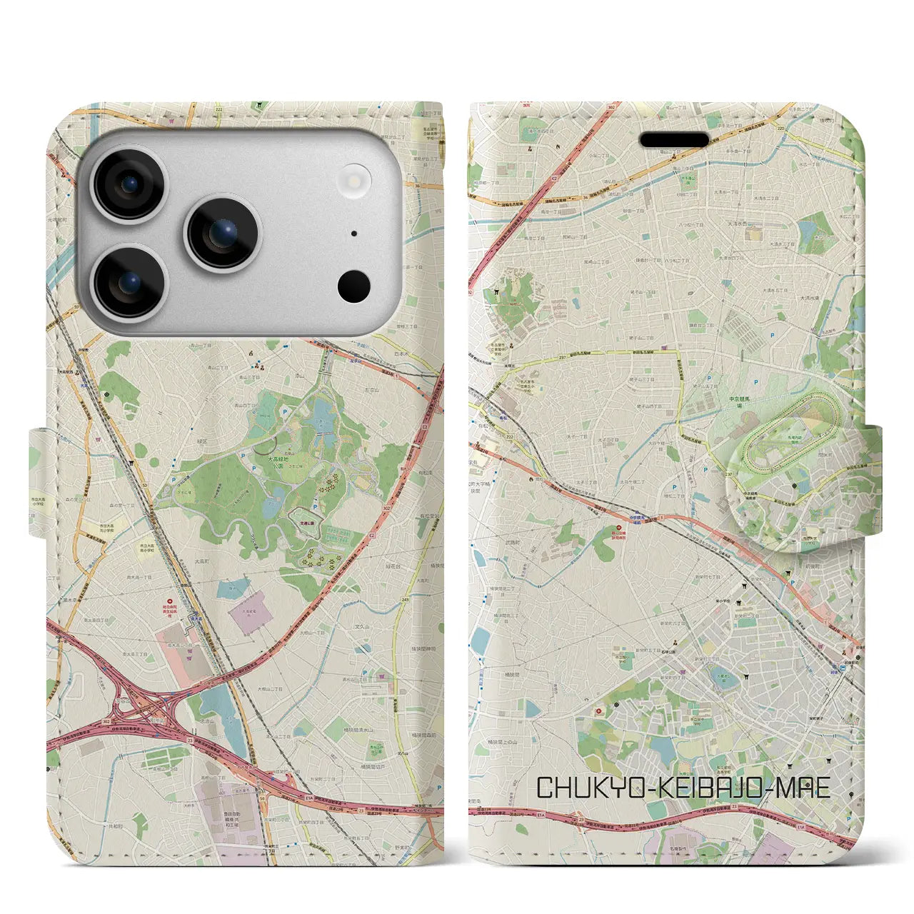 【中京競馬場前(愛知県)】地図柄iPhoneケース(手帳タイプ)