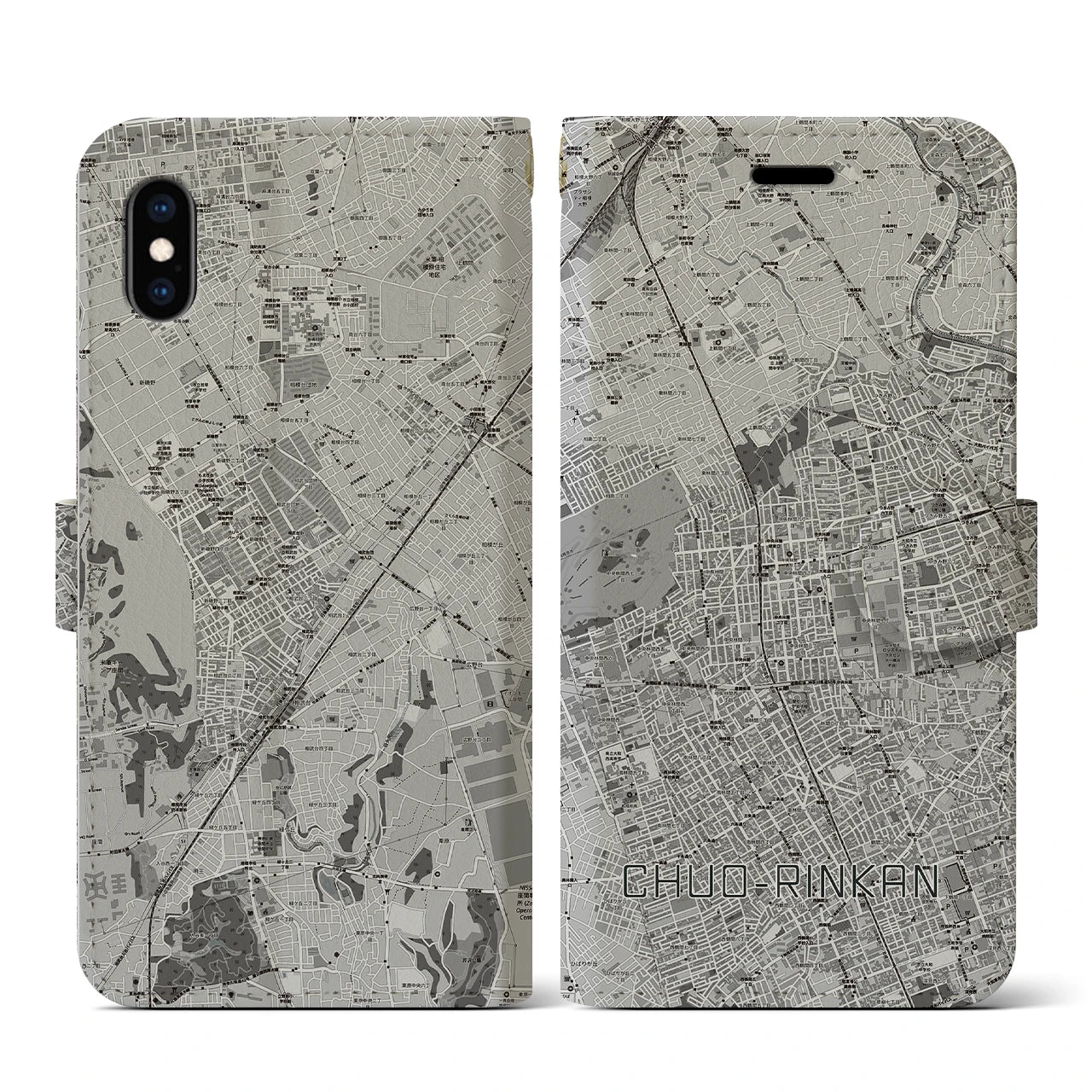 【中央林間(神奈川県)】地図柄iPhoneケース(手帳タイプ)モノトーン・iPhone XS / X 用