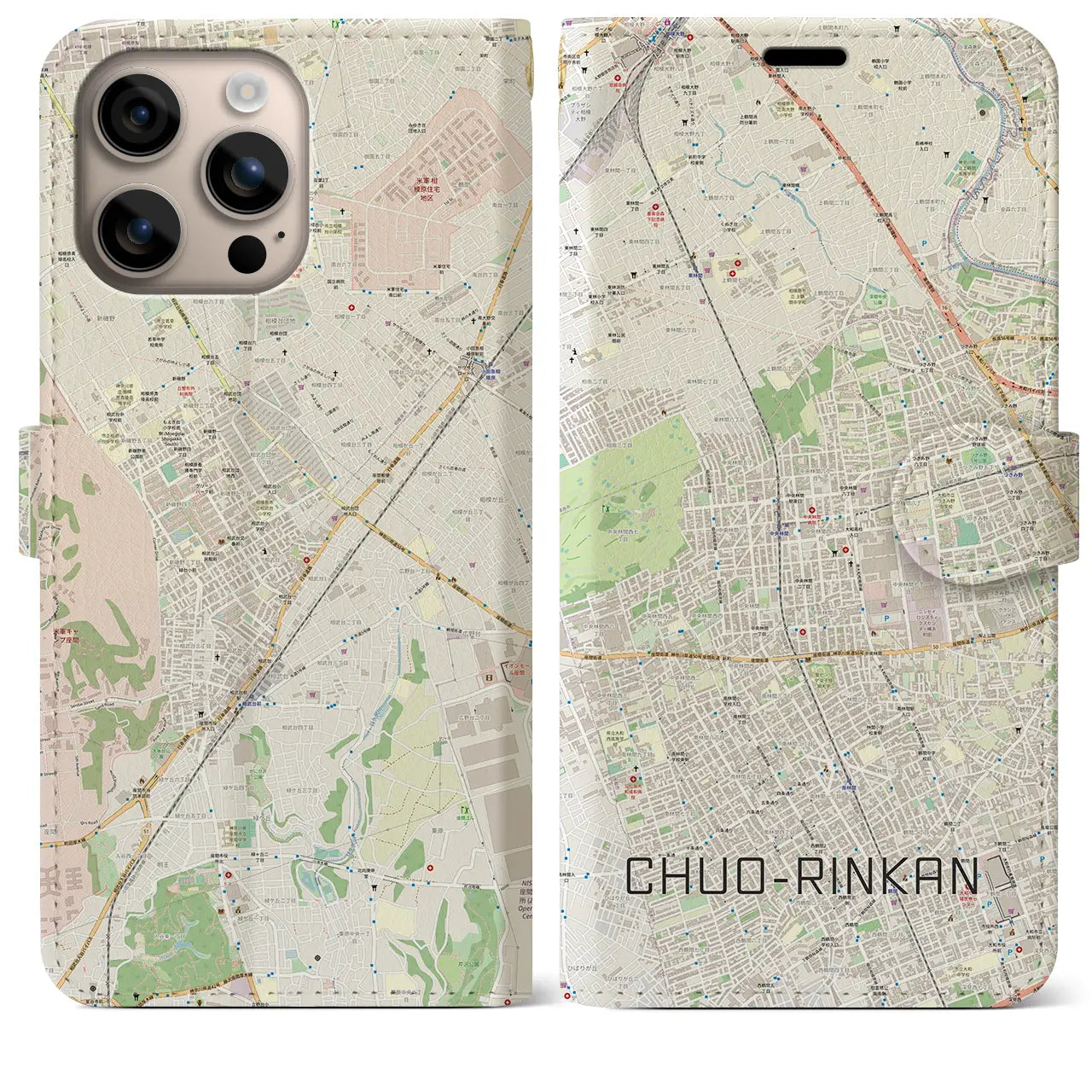 【中央林間(神奈川県)】地図柄iPhoneケース(手帳タイプ)ナチュラル・iPhone 16 Plus 用