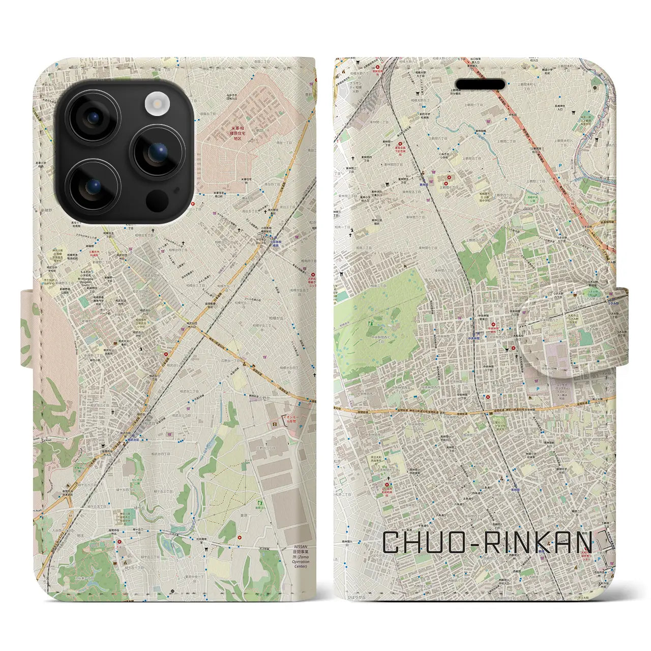 【中央林間(神奈川県)】地図柄iPhoneケース(手帳タイプ)ナチュラル・iPhone 16 用