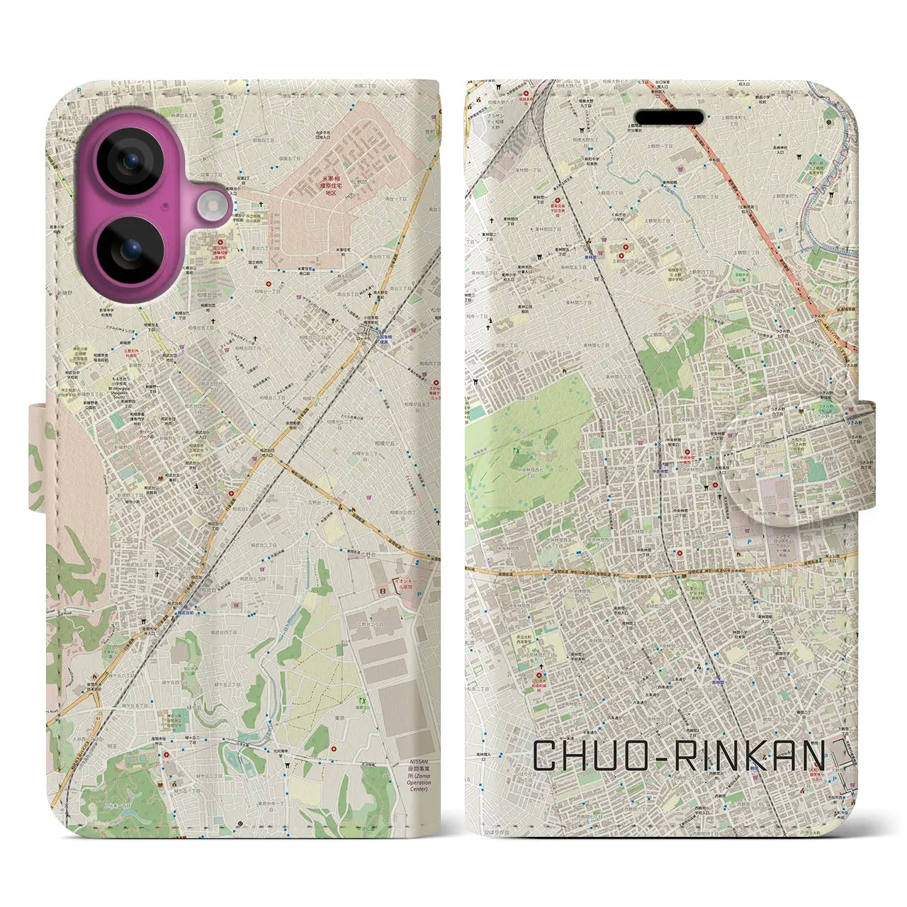 【中央林間(神奈川県)】地図柄iPhoneケース(手帳タイプ)ナチュラル・iPhone 16 Pro 用