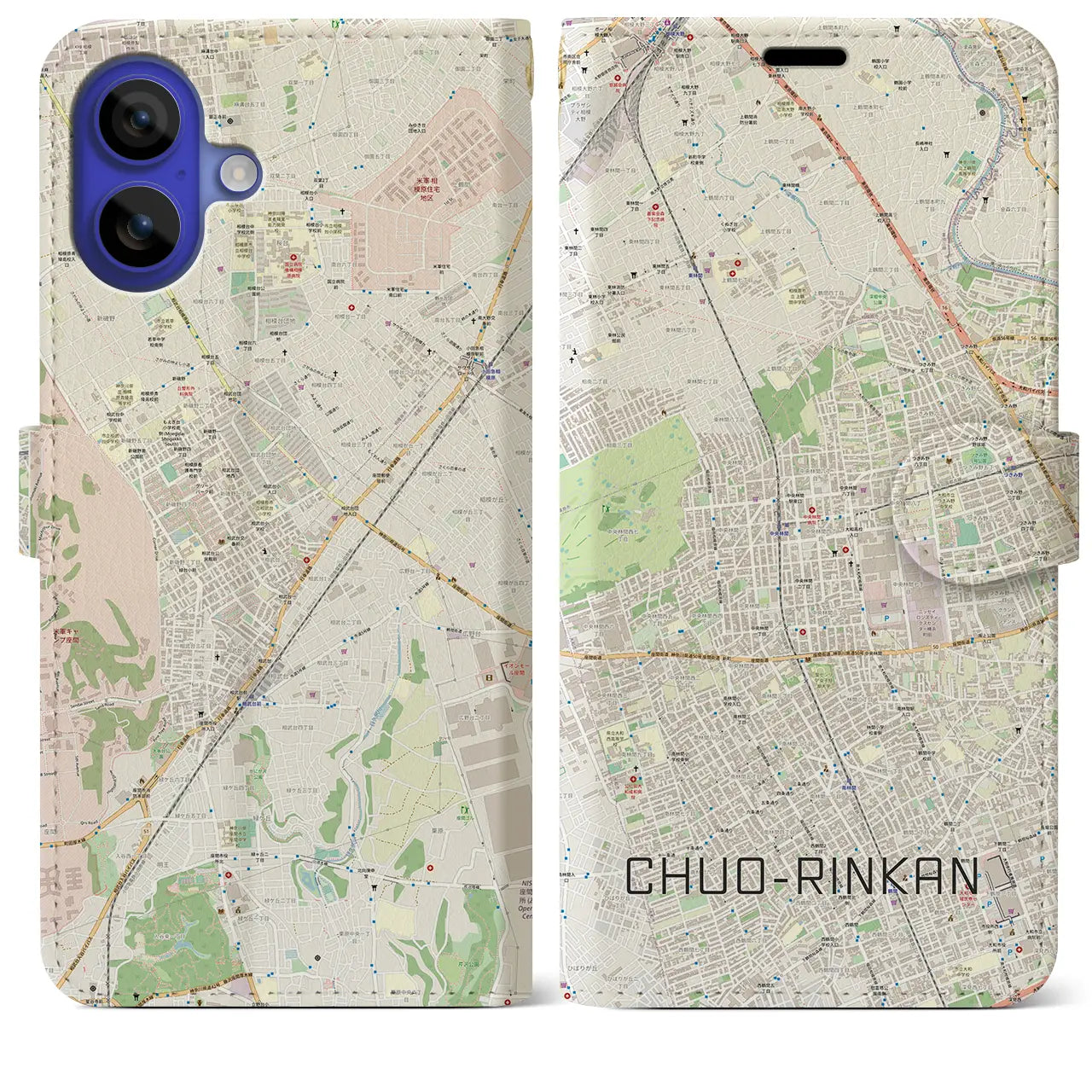 【中央林間(神奈川県)】地図柄iPhoneケース(手帳タイプ)ナチュラル・iPhone 16 Pro Max 用