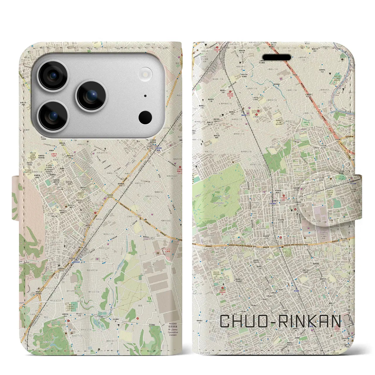 【中央林間(神奈川県)】地図柄iPhoneケース(手帳タイプ)ナチュラル・iPhone 17 Pro Max 用