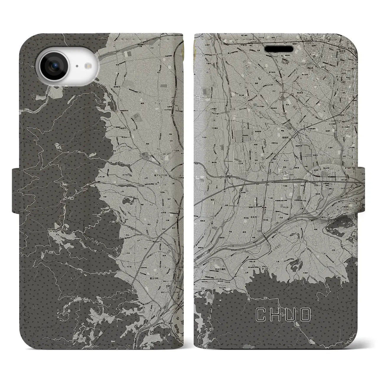 【中央(山梨県)】地図柄iPhoneケース(手帳タイプ)