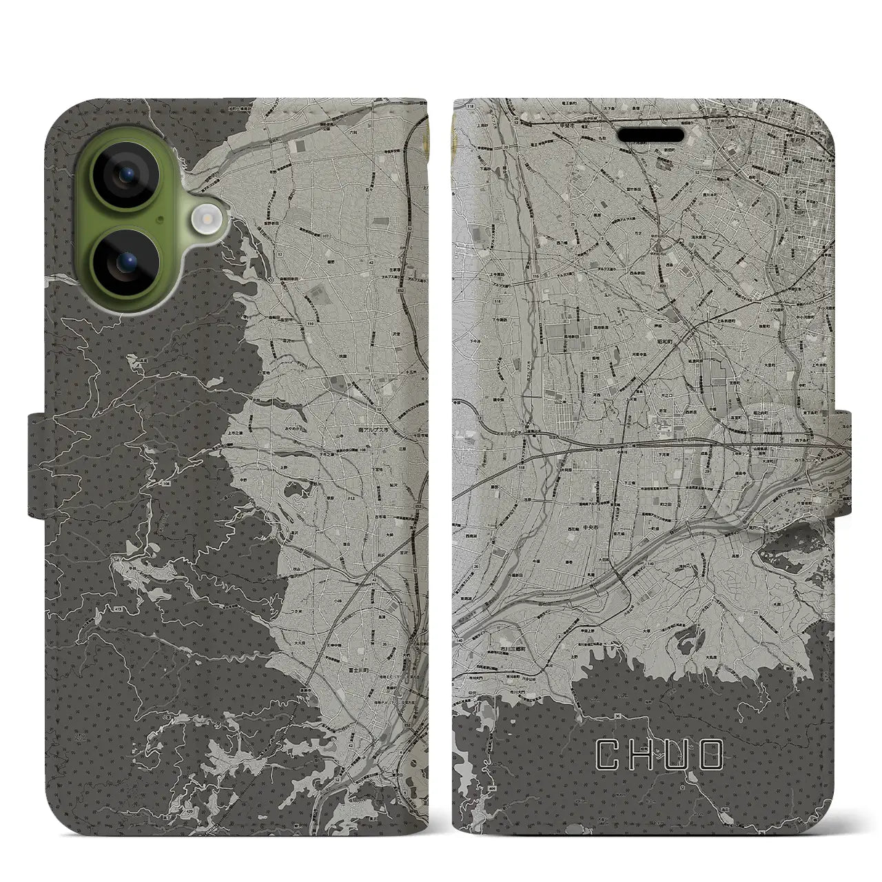 【中央(山梨県)】地図柄iPhoneケース(手帳タイプ)