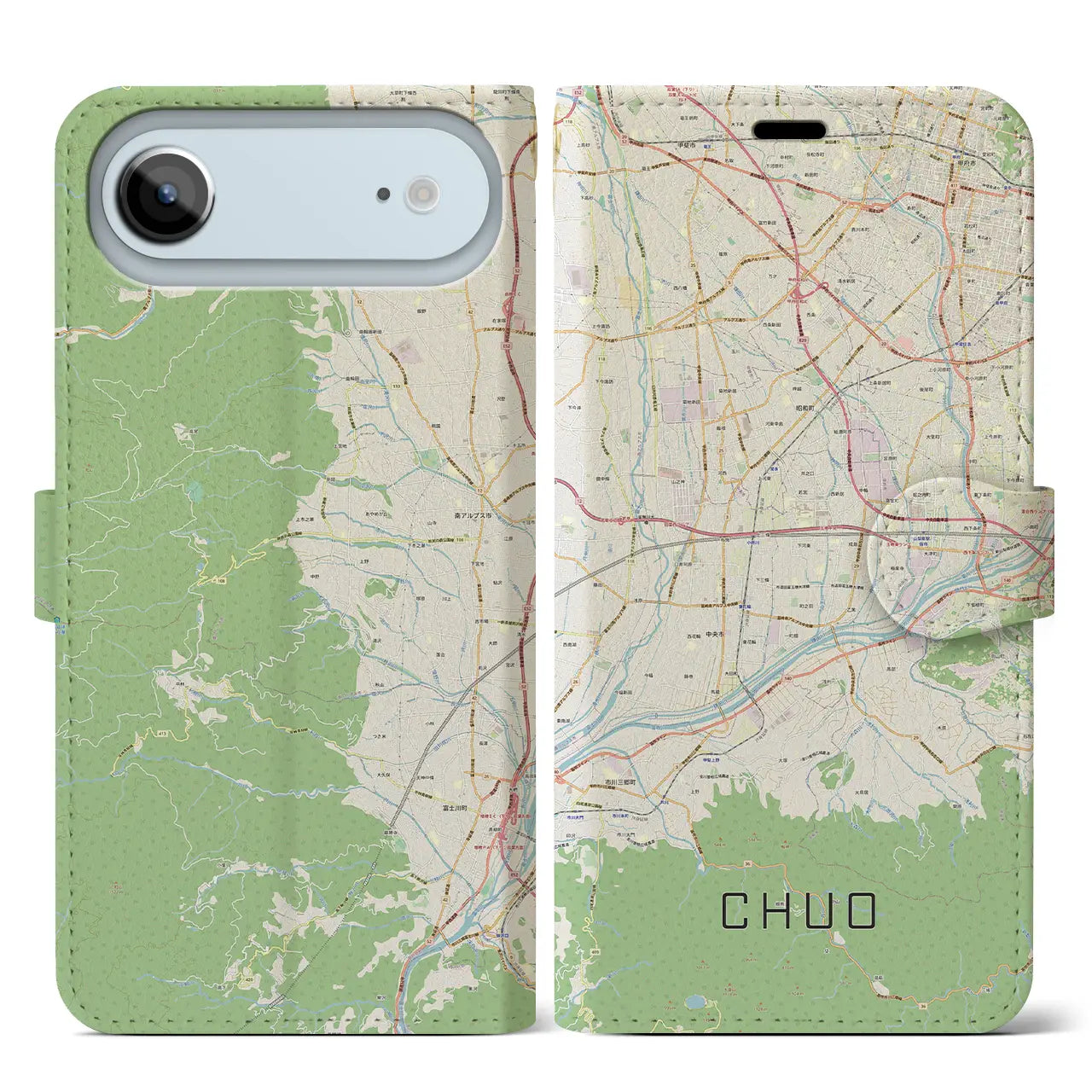 【中央(山梨県)】地図柄iPhoneケース(手帳タイプ)ナチュラル・iPhone 17 Pro Max 用