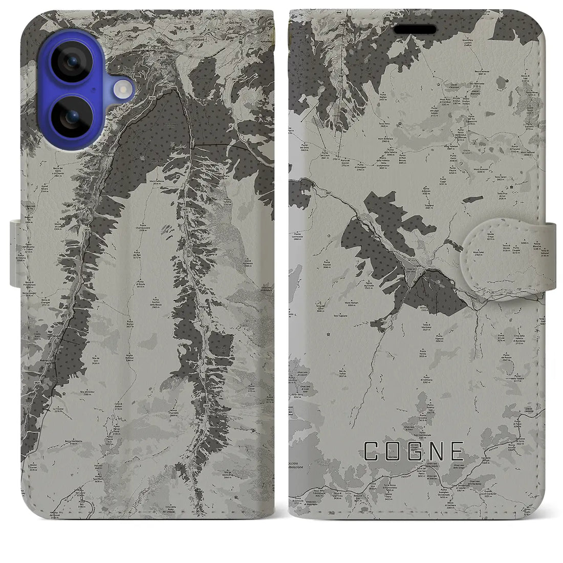 【コーニュ(イタリア)】地図柄iPhoneケース(手帳タイプ)モノトーン・iPhone 16 Pro Max 用