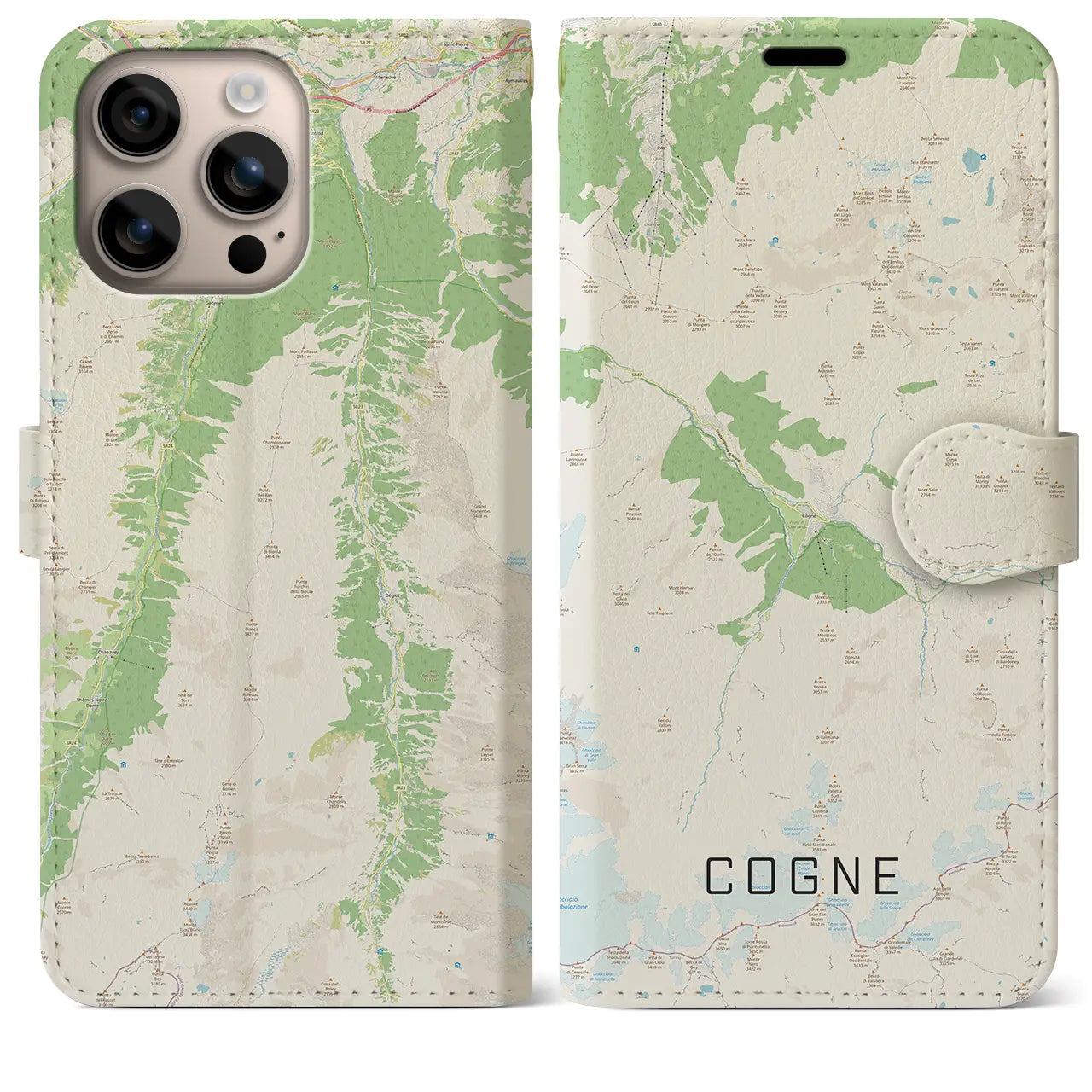 【コーニュ(イタリア)】地図柄iPhoneケース(手帳タイプ)ナチュラル・iPhone 16 Plus 用