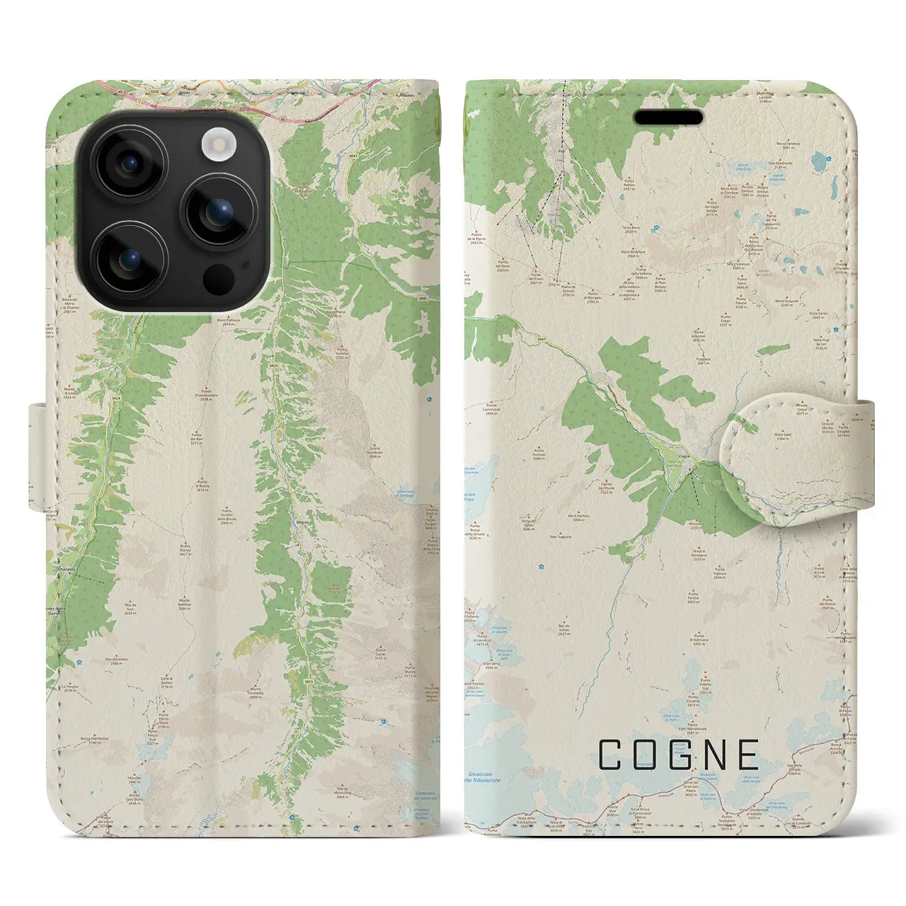 【コーニュ(イタリア)】地図柄iPhoneケース(手帳タイプ)ナチュラル・iPhone 16 用