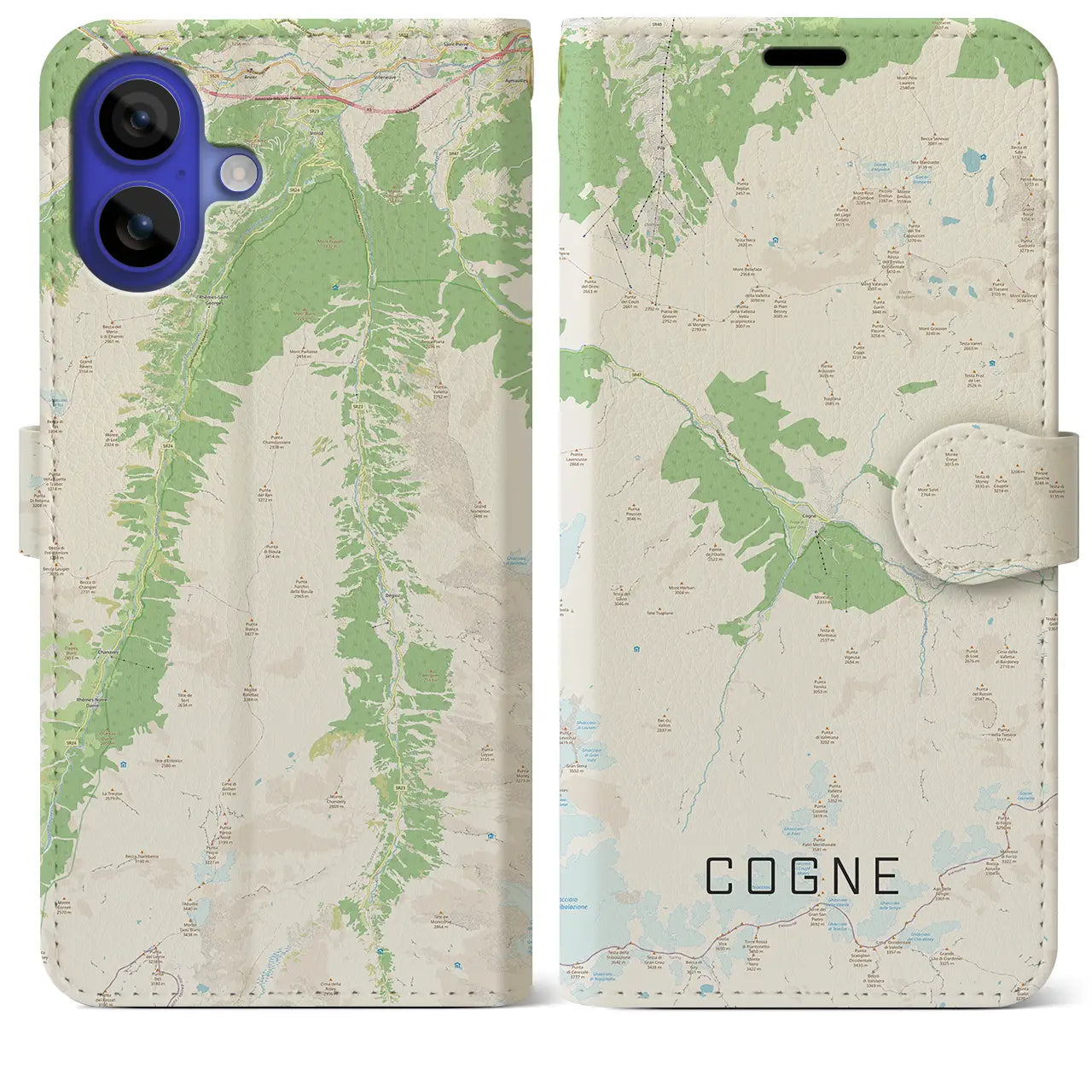 【コーニュ(イタリア)】地図柄iPhoneケース(手帳タイプ)ナチュラル・iPhone 16 Pro Max 用