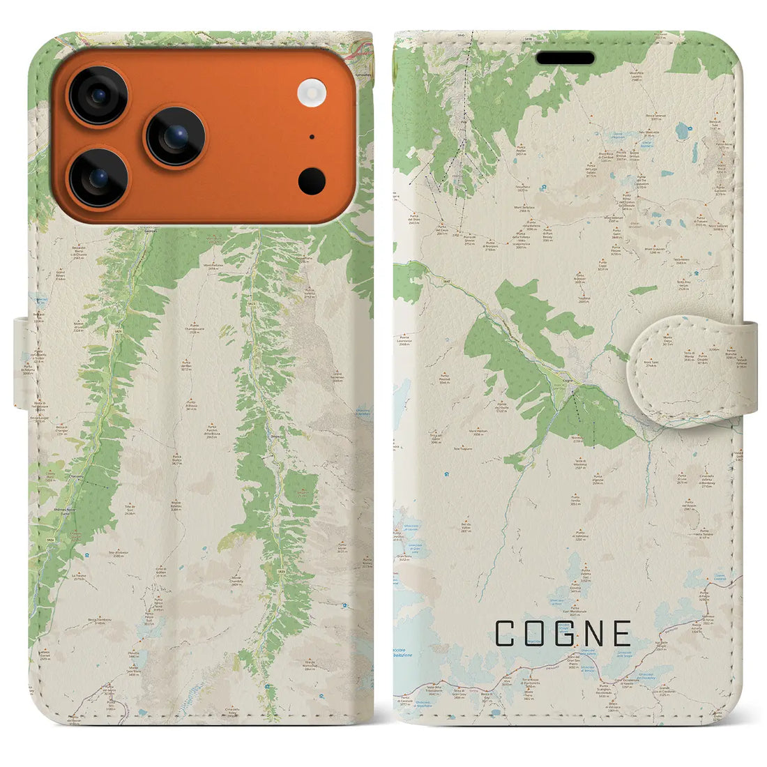 【コーニュ(イタリア)】地図柄iPhoneケース(手帳タイプ)モノトーン・iPhone 17 Pro Max 用