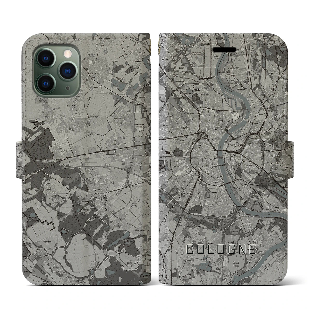 【ケルン(ドイツ)】地図柄iPhoneケース(手帳タイプ)モノトーン・iPhone 11 Pro 用
