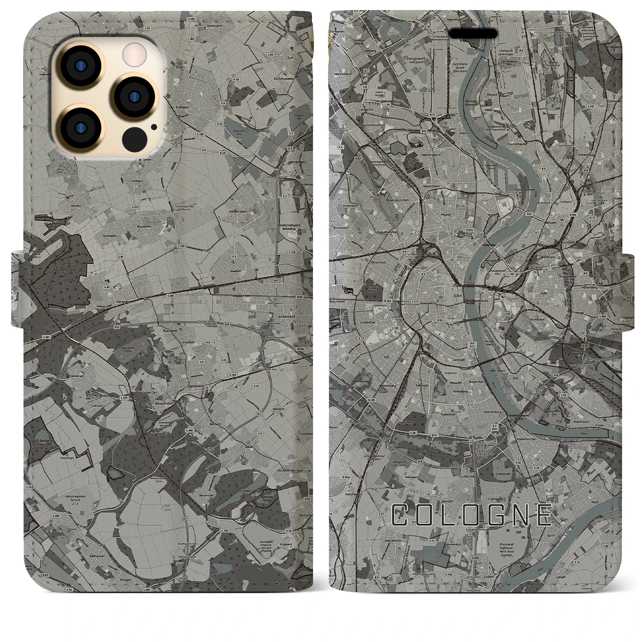 【ケルン(ドイツ)】地図柄iPhoneケース(手帳タイプ)モノトーン・iPhone 12 Pro Max 用