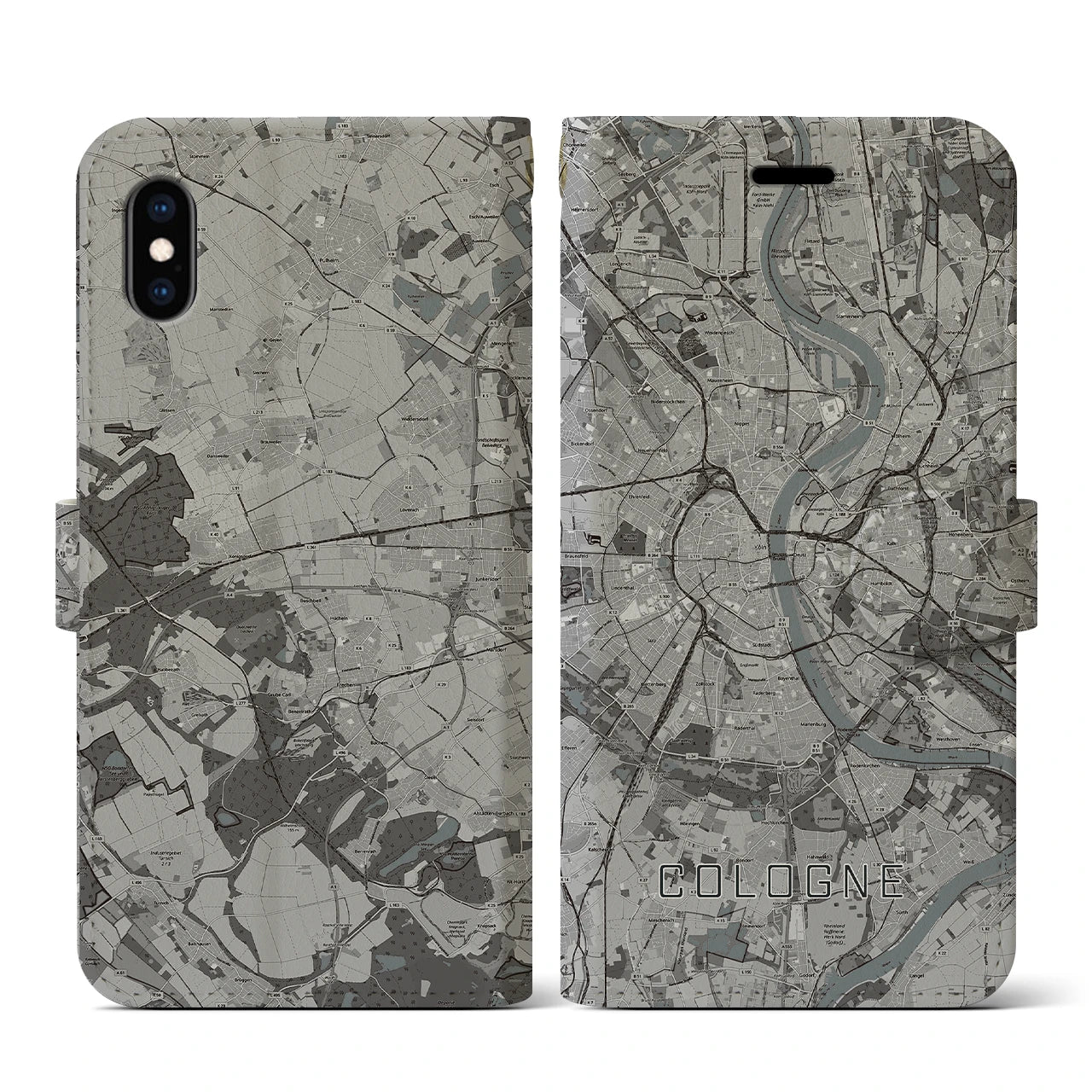 【ケルン(ドイツ)】地図柄iPhoneケース(手帳タイプ)モノトーン・iPhone XS / X 用