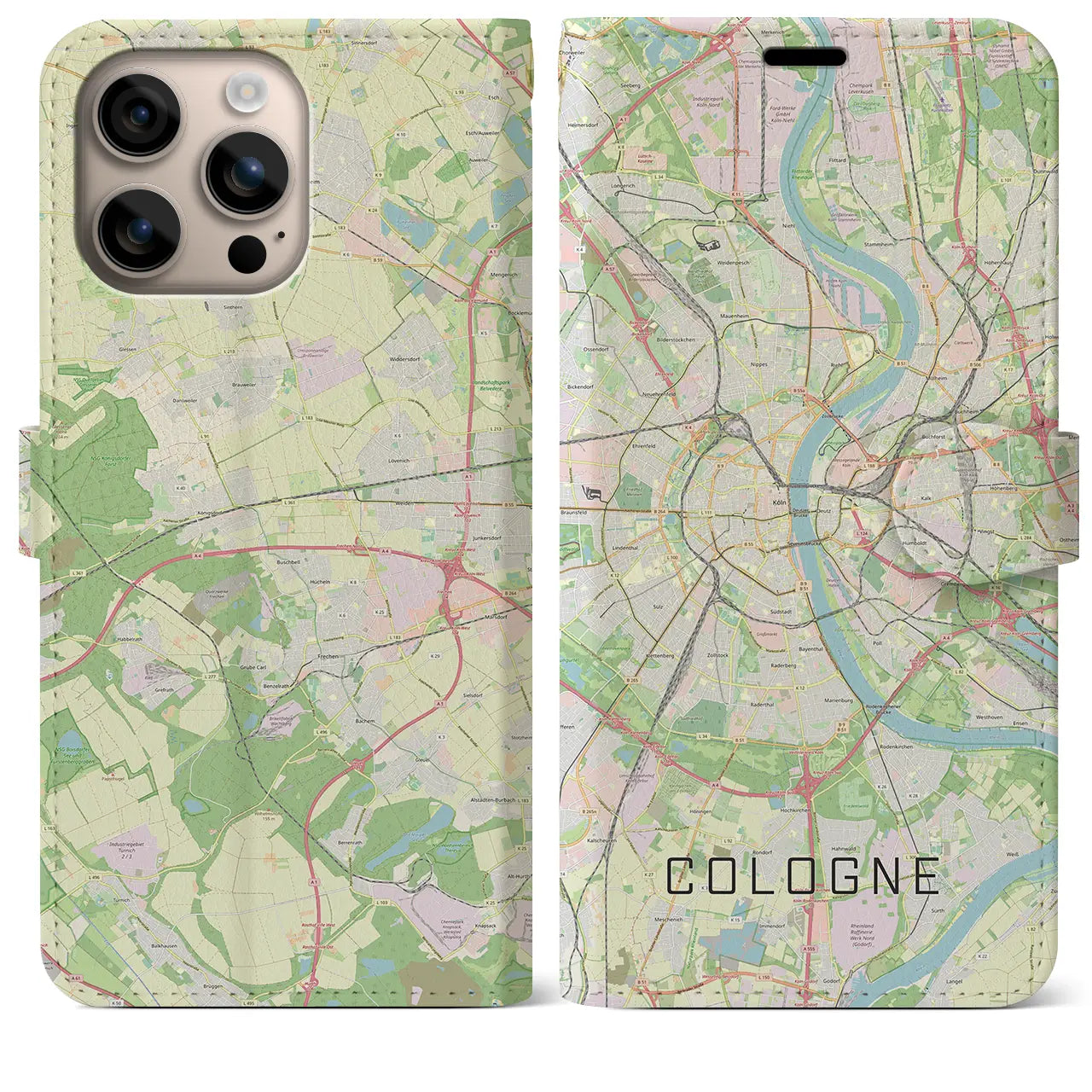 【ケルン(ドイツ)】地図柄iPhoneケース(手帳タイプ)ナチュラル・iPhone 16 Plus 用
