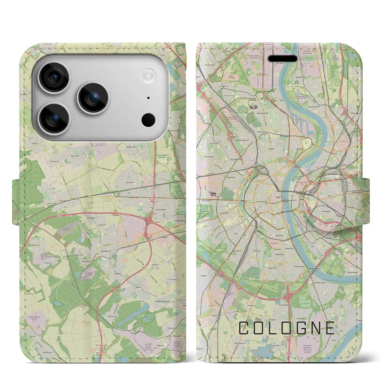 【ケルン(ドイツ)】地図柄iPhoneケース(手帳タイプ)ナチュラル・iPhone 17 Pro Max 用