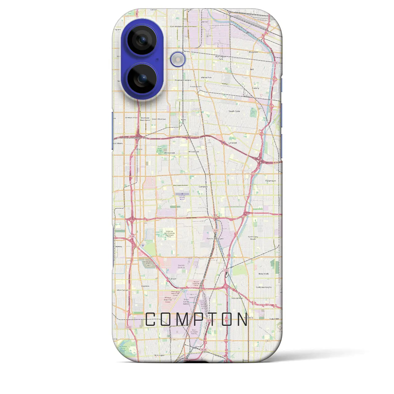 【コンプトン(アメリカ)】地図柄iPhoneケース(バックカバータイプ)ブラック・iPhone 16 Pro Max 用