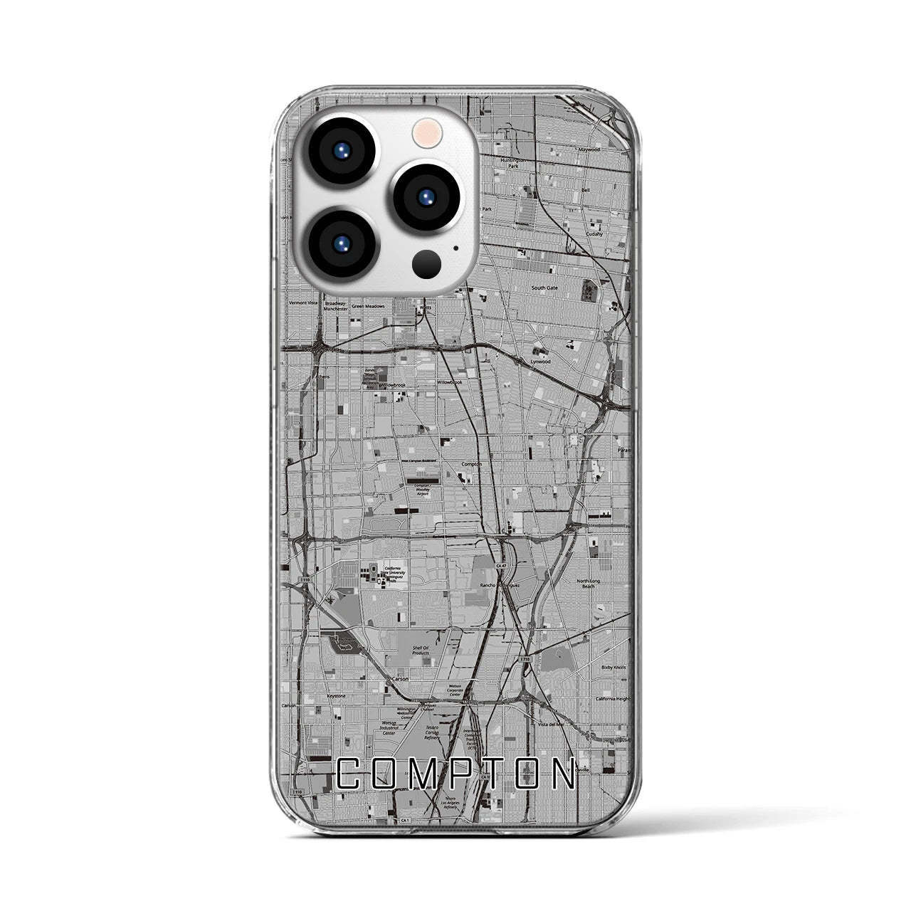 【コンプトン(アメリカ)】地図柄iPhoneケース(クリアタイプ)