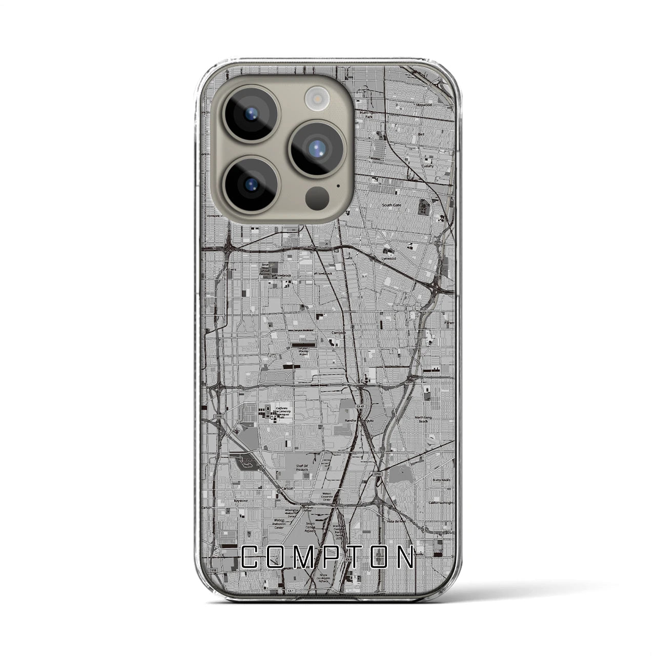 【コンプトン(アメリカ)】地図柄iPhoneケース(クリアタイプ)