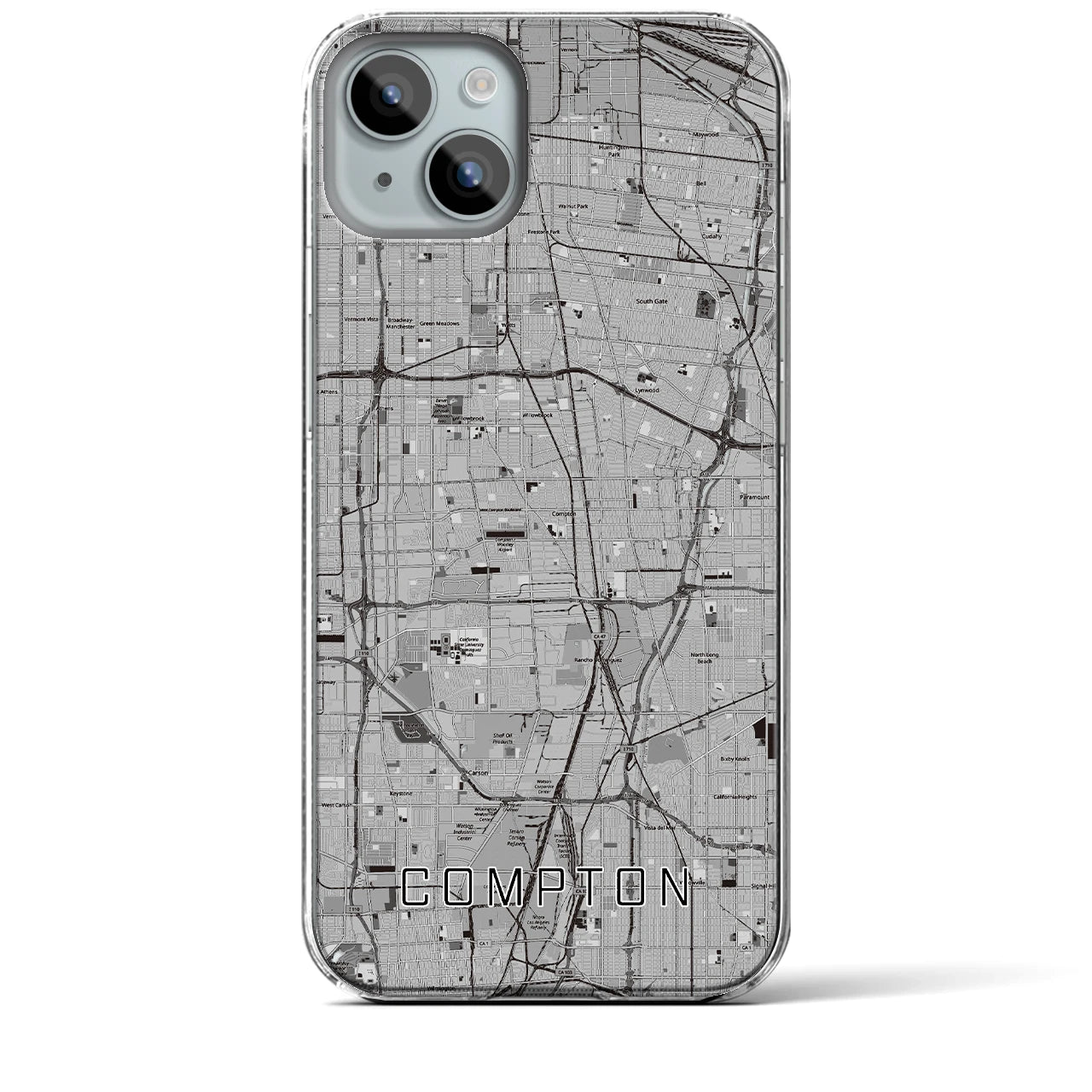 【コンプトン(アメリカ)】地図柄iPhoneケース(クリアタイプ)