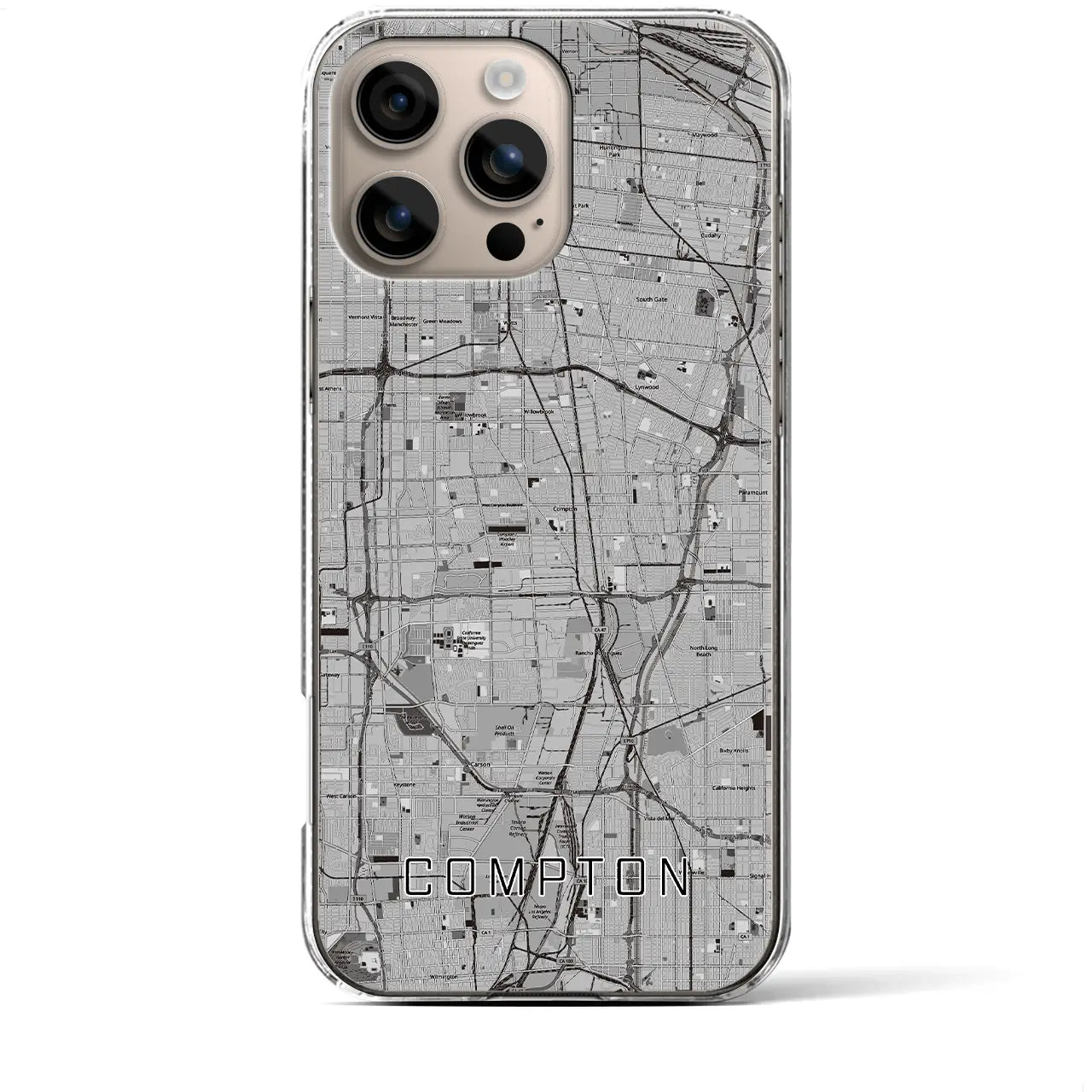 【コンプトン(アメリカ)】地図柄iPhoneケース(クリアタイプ)