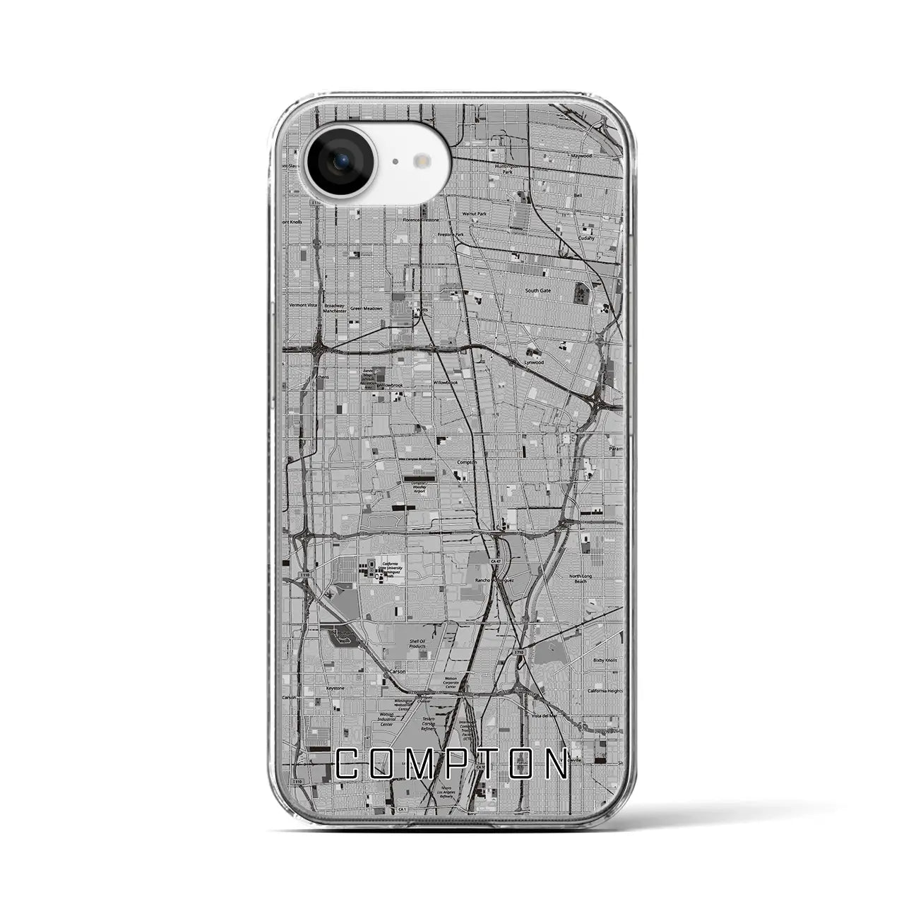 【コンプトン(アメリカ)】地図柄iPhoneケース(クリアタイプ)