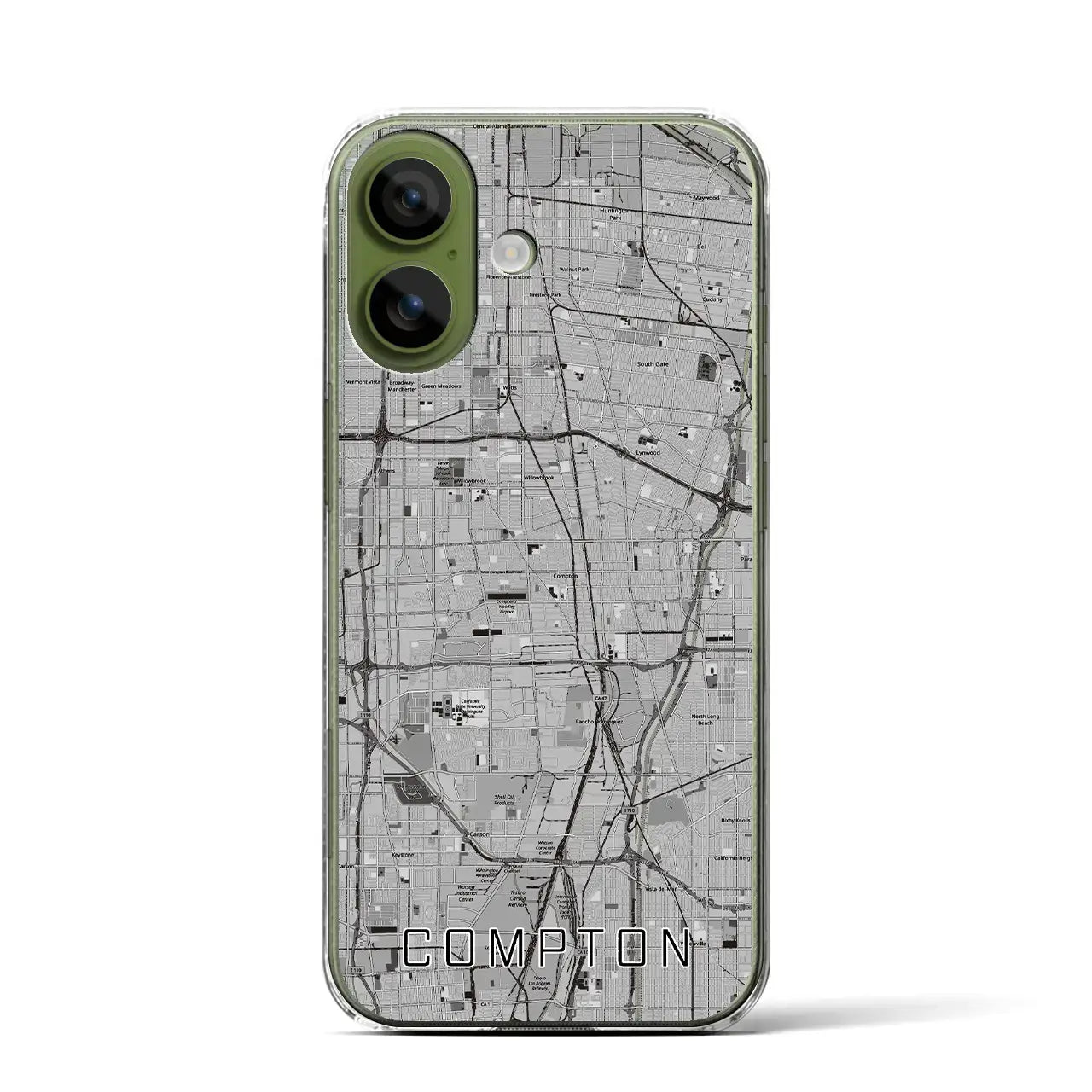 【コンプトン(アメリカ)】地図柄iPhoneケース(クリアタイプ)モノトーン・iPhone 17 Pro Max 用