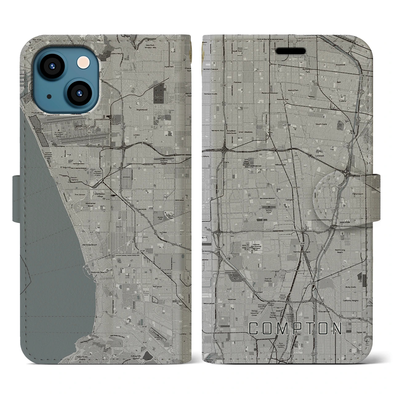 【コンプトン(アメリカ)】地図柄iPhoneケース(手帳タイプ)