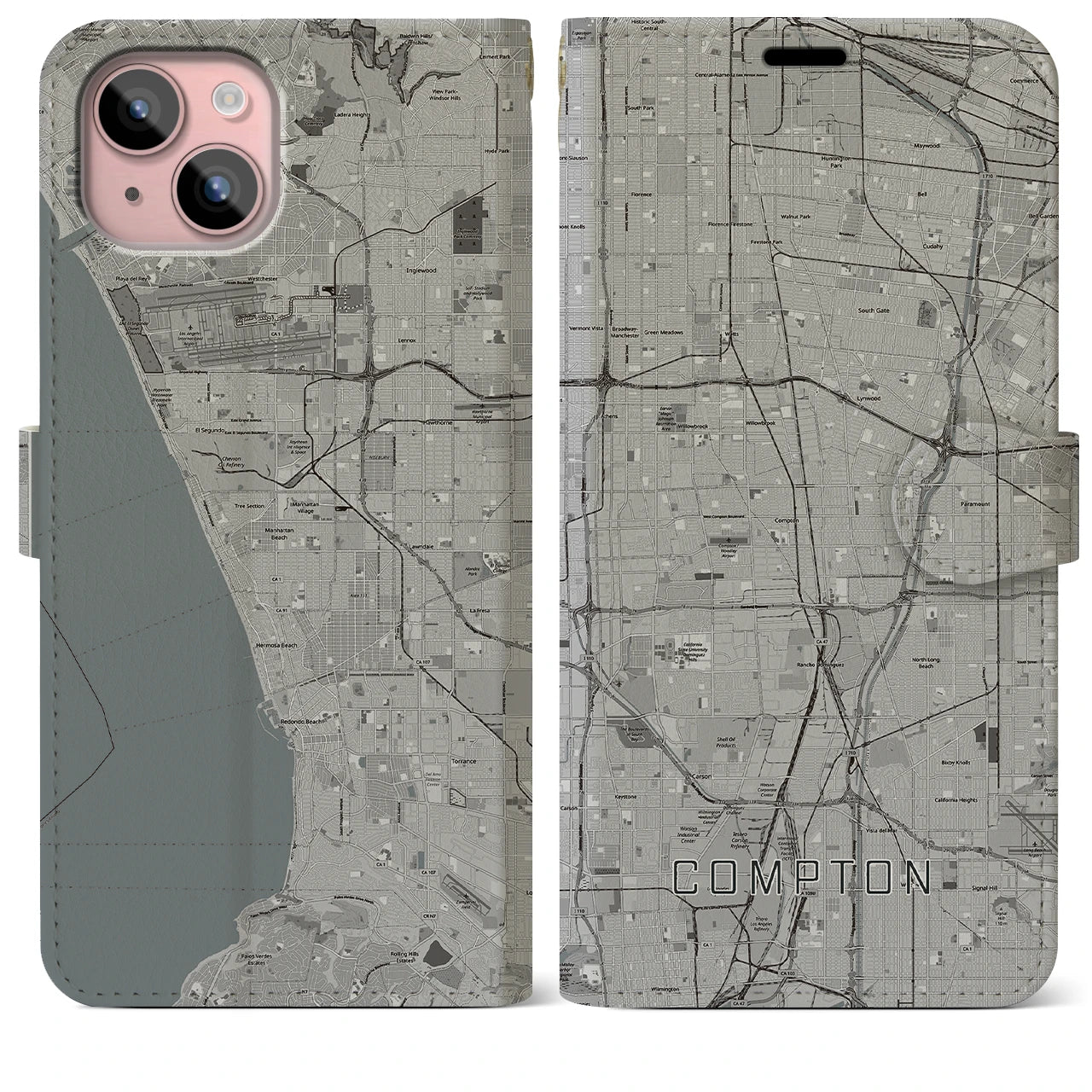 【コンプトン(アメリカ)】地図柄iPhoneケース(手帳タイプ)