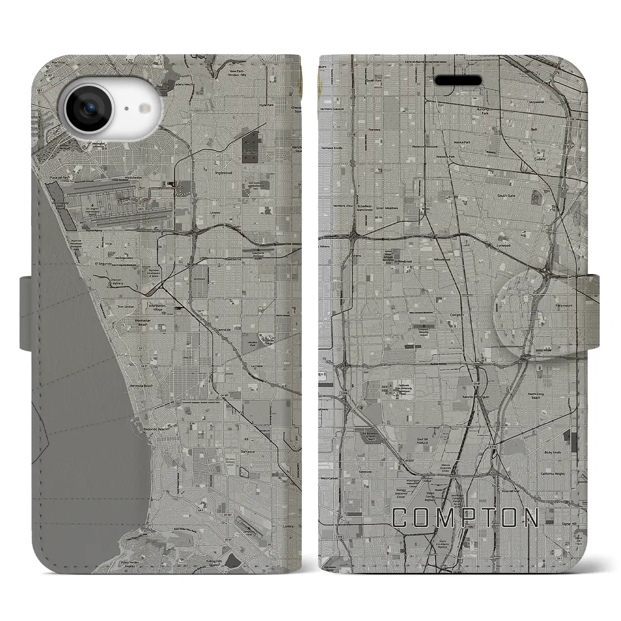 【コンプトン(アメリカ)】地図柄iPhoneケース(手帳タイプ)