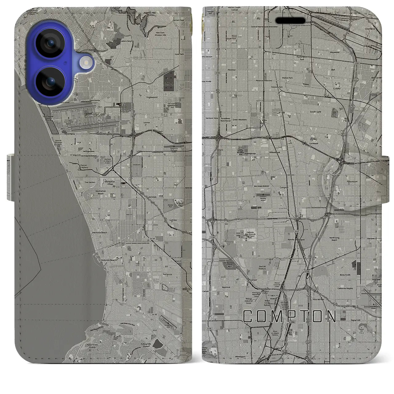 【コンプトン(アメリカ)】地図柄iPhoneケース(手帳タイプ)